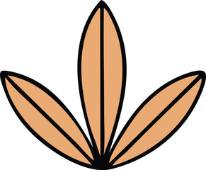 Poster - Stylized illustration of three abstract peach colored petals with black outlines radiating from a central point on a white background