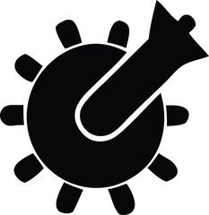 Poster - Abstract black silhouette of a stylized gear with a curved element and a pointed projection