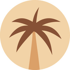 Poster - Stylized minimalist illustration of a palm tree with brown fronds and trunk against a textured beige circular background