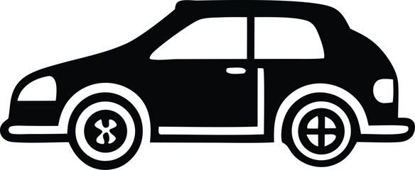 Poster - Simple black silhouette of a modern hatchback car viewed from the side with white accents
