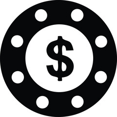 Poster - Black and white graphic of a circular casino chip with a dollar sign in the center and surrounding dots