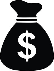 Fototapete - A simple black and white graphic icon representing a money bag with a dollar sign prominently displayed