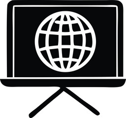 Fototapete - Stylized black and white illustration of a globe displayed on a presentation screen with a tripod stand