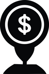 Fototapete - Stylized black and white icon representing a dollar coin or currency symbol on a pedestal or stand