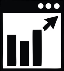 Poster - Simple black and white icon representing a bar chart with an upward trend arrow and browser window elements