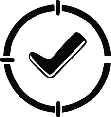 Poster - A stylized black checkmark symbol centered within a circular target or crosshair graphic against a white background