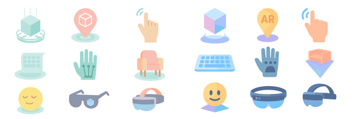 Fototapete - Colorful collection of diverse icons illustrating digital interactions and augmented reality concepts in a modern style