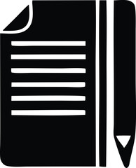 Poster - Simple black and white illustration of a document with lines of text and a pencil ready for writing