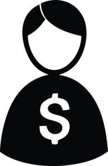 Poster - Stylized silhouette of a person with a dollar sign on their chest representing financial success or wealth