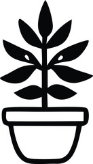 Fototapete - Stylized black silhouette of a potted plant with multiple oval leaves and a simple pot