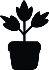 Fototapete - Simple black silhouette of a potted plant with three distinct leaves and a sturdy stem against a white background