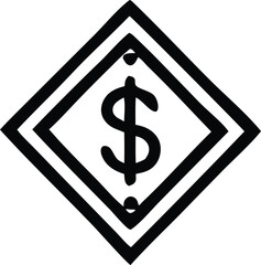 Poster - Bold black dollar sign emblem with double diamond border and small circular accents symbolizing wealth and finance