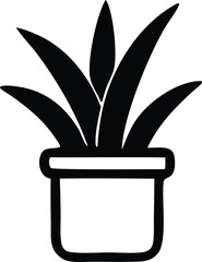 Fototapete - Simple black and white illustration of a potted plant with spiky leaves perfect for minimalist decor and design