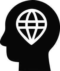 Poster - Silhouette of a human head with a stylized globe inside symbolizing global thinking and interconnectedness of ideas