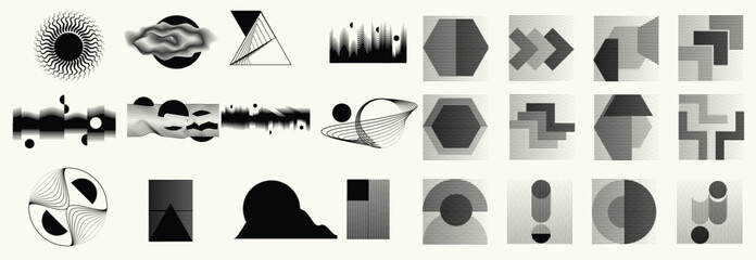 Fototapete - Collection of vector design elements. Set of logos with lines, stripes and circles. Various forms of line and dots design.Vector logo collection. Bundle of circle icons and elements. Set of lines art.
