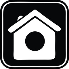 Poster - Simple black and white icon of a house with a circular opening and a rounded square border