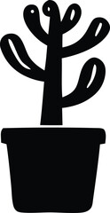 Poster - Stylized black silhouette of a potted cactus with rounded arms and a single dot detail