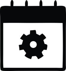 Poster - Black silhouette of a calendar icon with a gear symbol inside representing scheduling or settings