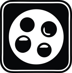 Poster - Simple black and white icon representing a film reel with four circular holes and rounded corners