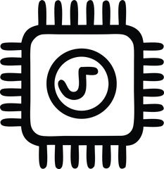 Aufkleber - Stylized black and white icon of a computer processor chip with a circular symbol resembling a stylized root symbol inside