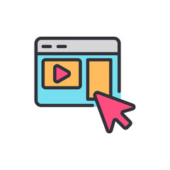 Poster - Clicking Play Button In Digital Interface With Cursor On White