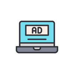 Poster - Online Advertising Illustration Showing Laptop Screen With Ad Message