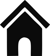 Poster - Simple black silhouette of a house with a peaked roof and arched doorway on a white background