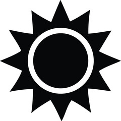 Poster - Stylized black sun icon with a white ring around a solid black circle and sharp points radiating outwards