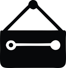 Poster - Simple black and white icon representing a hanging sign with a horizontal bar and two circular elements suggesting a door hanger or tag