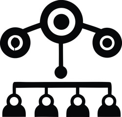 Poster - Abstract representation of a hierarchical organizational structure with a central node connected to subordinate elements and a base level of individuals