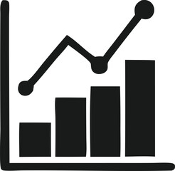 Poster - Stylized black and white graphic depicting a rising bar chart with a connected line graph illustrating growth and progress