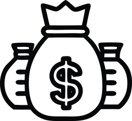 Poster - Three stylized money bags one large central bag with a dollar sign and two smaller side bags representing wealth and finance