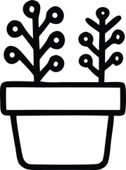 Poster - Simple black and white line art illustration of two stylized plants growing in a rectangular pot