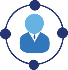  - Abstract representation of a person connected to a network of four nodes within a circular boundary