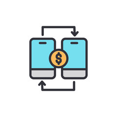 Poster - Mobile Money Transfer Concept With Digital Devices And Currency Symbol