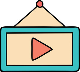 Poster - Cartoonish video player icon with a bright teal frame and a coral play button against a pale yellow background