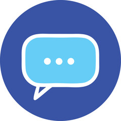Poster - A simple digital chat bubble icon with three white dots indicating ongoing conversation set against a vibrant blue circular background