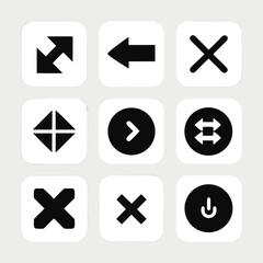 Poster - Collection of nine distinct black and white user interface icons representing navigation actions and system functions on a light gray background