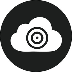 Poster - A stylized white cloud icon featuring a black bullseye target in its center set against a dark circular background