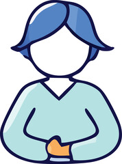 Poster - Stylized cartoon illustration of a person with blue hair and a light blue shirt hands clasped