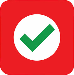 Poster - A bold green checkmark is prominently displayed within a white circle on a vibrant red rounded square background