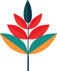 Fototapete - Abstract stylized plant with vibrant red teal and orange leaf like shapes on a white background