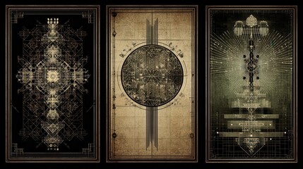 Poster - Intricate architectural designs in sepia tones.