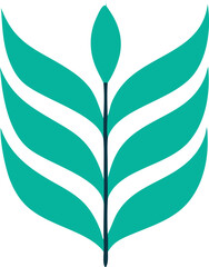 Poster - Abstract teal leaf motif with elegant curved petals and a central stem on a white background