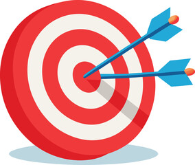 Poster - Two blue arrows accurately hit the bullseye on a red and white striped target symbolizing success and precision
