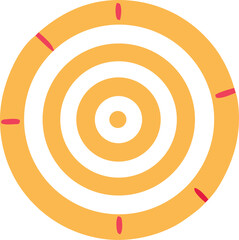 Poster - Abstract concentric circles with a textured yellow background and scattered red oval shapes creating a modern artistic design