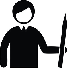 Poster - Stylized black silhouette of a person wearing a collared shirt and holding a large pencil or pen in their right hand
