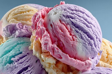 Poster - Colorful Variety of Creamy Ice Cream Scoops in Multiple Flavors and Vibrant Pastel Shades on a Light Background