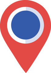 Poster - A stylized location marker icon featuring concentric circles in red white and blue set against a clean white background