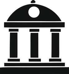 Poster - Simple black silhouette of a classical building with three columns and a dome